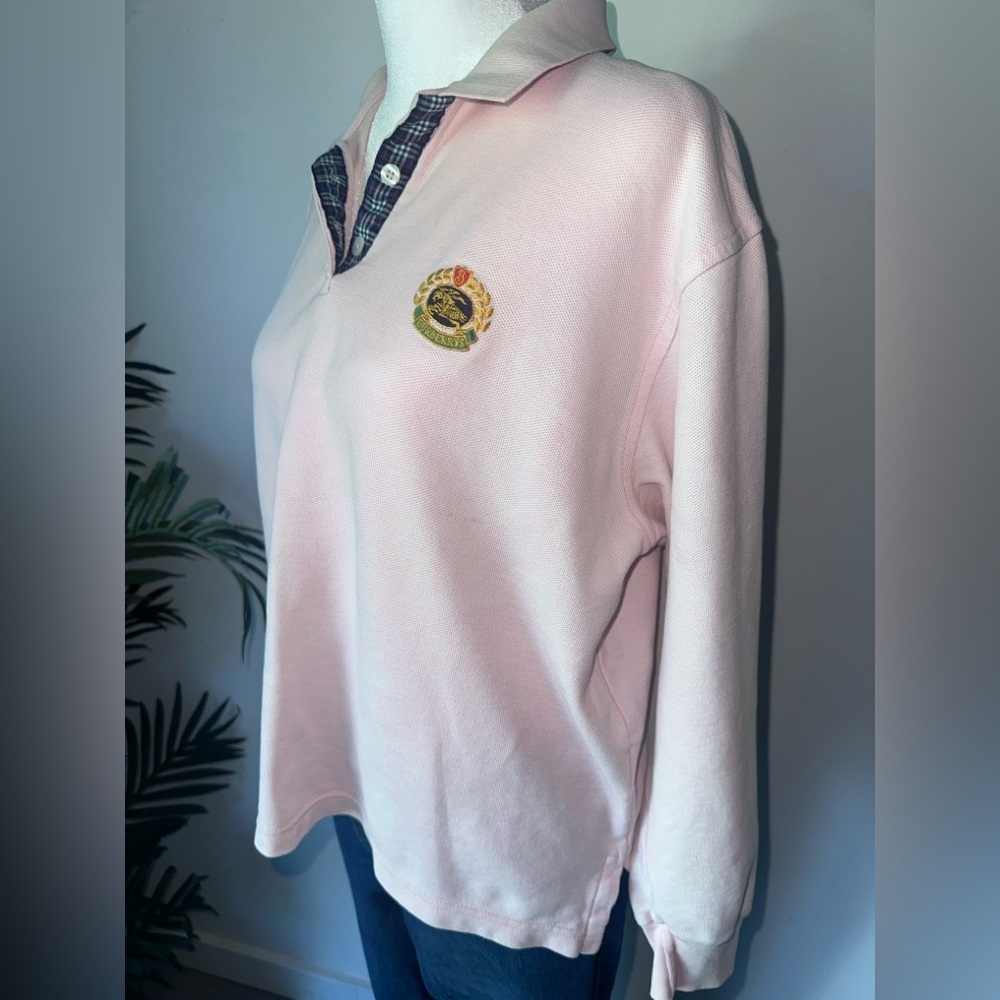 Vintage Burberrys Unisex Pink Long Sleeve Button Down Collared T-Shirt size M - Picture 2 of 5